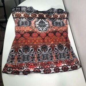 One World 2x y2k  sheer boho paisley print rhinestone festival flowy top blouse